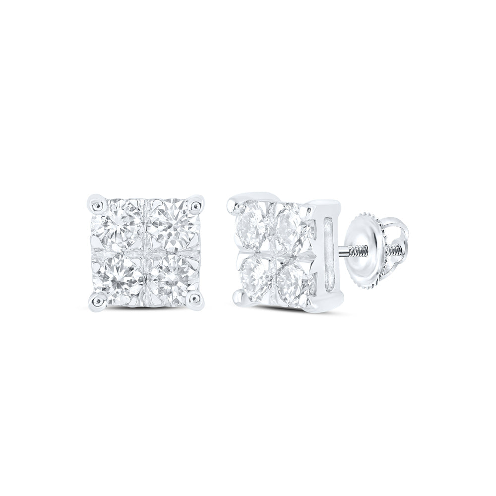 10kt White Gold Womens Round Diamond Square Earrings 1/2 Cttw