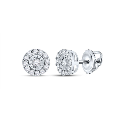 14kt White Gold Womens Round Diamond Halo Earrings 1/4 Cttw