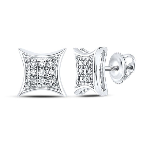 10kt White Gold Womens Round Diamond Kite Square Earrings 1/20 Cttw