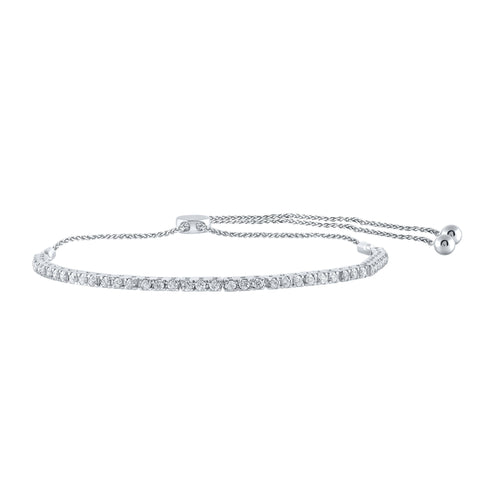 14kt White Gold Womens Round Diamond Bolo Bracelet 1 Cttw