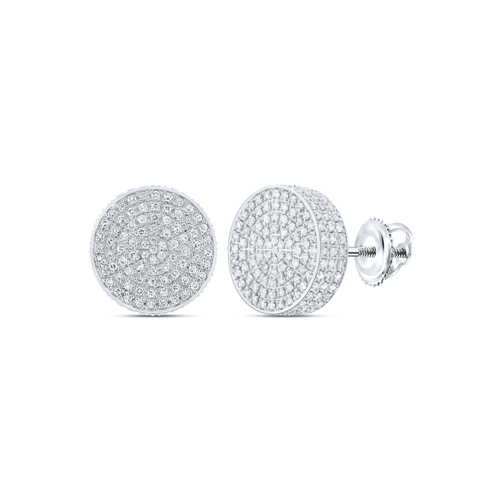 10kt White Gold Round Diamond 3D Circle Earrings 7/8 Cttw