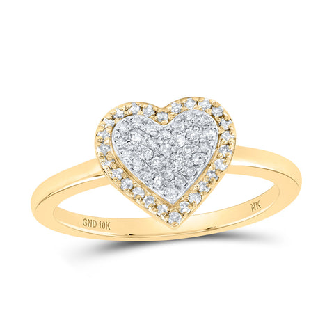 10kt Yellow Gold Womens Round Diamond Heart Ring 1/4 Cttw