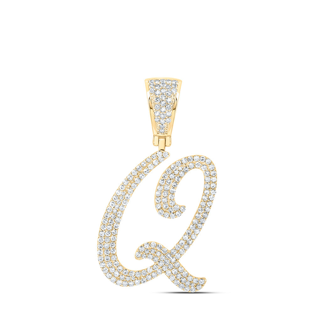 10kt Yellow Gold Mens Round Diamond Q Initial Letter Charm Pendant 1 Cttw