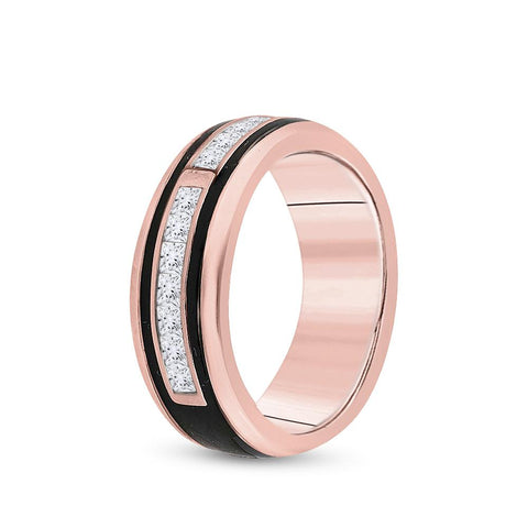 14kt Rose Gold Mens Princess Diamond Band Ring 1/2 Cttw