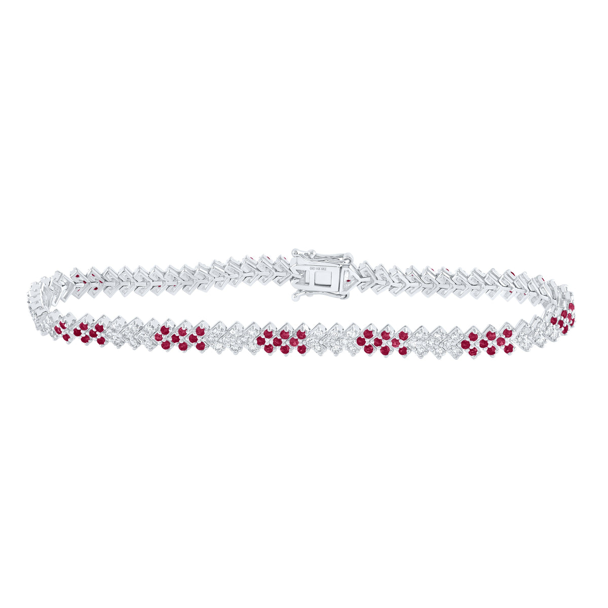 14kt White Gold Womens Round Ruby Diamond Tennis Bracelet 2-3/4 Cttw