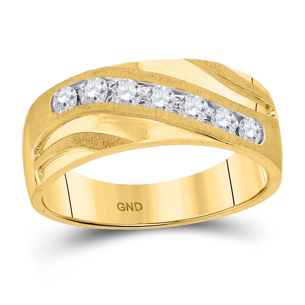 10kt Yellow Gold Mens Round Diamond Single Row Wedding Band Ring 1/2 Cttw