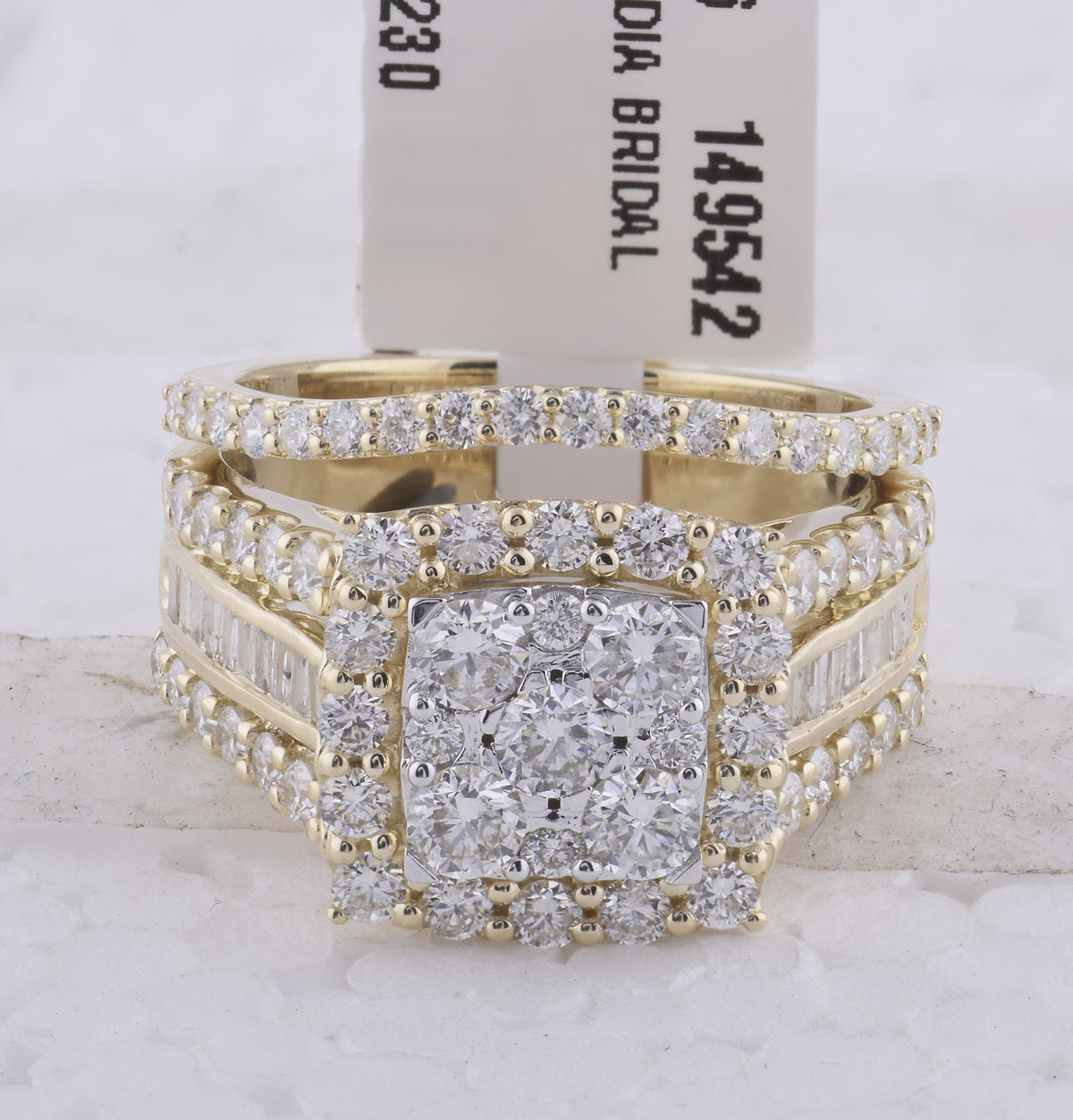 14kt Yellow Gold Round Diamond Square Halo Bridal Wedding Ring Band Set 2-1/4 Cttw