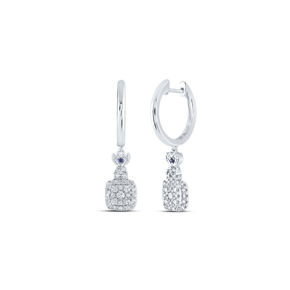 14kt White Gold Womens Round Diamond Square Hoop Dangle Earrings 1/2 Cttw