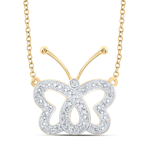 10kt Yellow Gold Womens Round Diamond Butterfly Necklace 1/4 Cttw