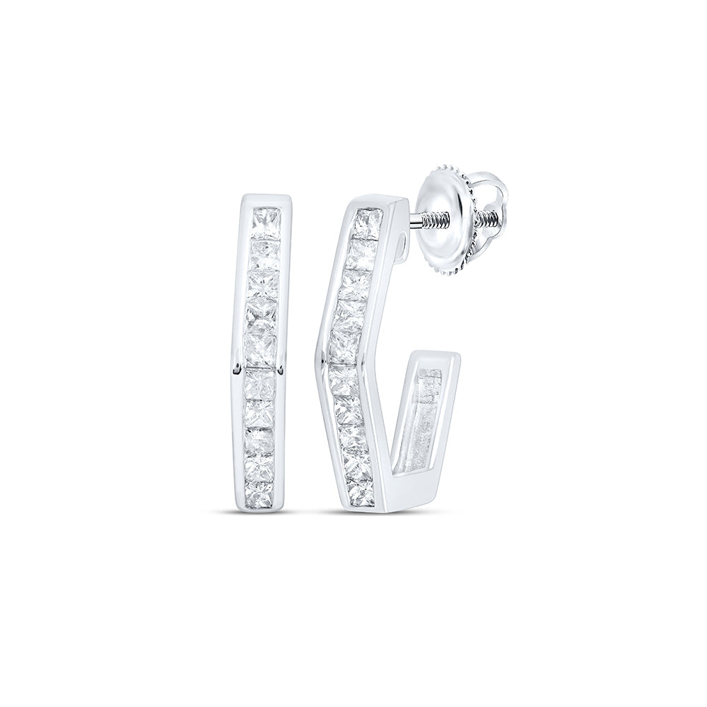 10kt White Gold Womens Princess Diamond Half Hoop Earrings 1/2 Cttw