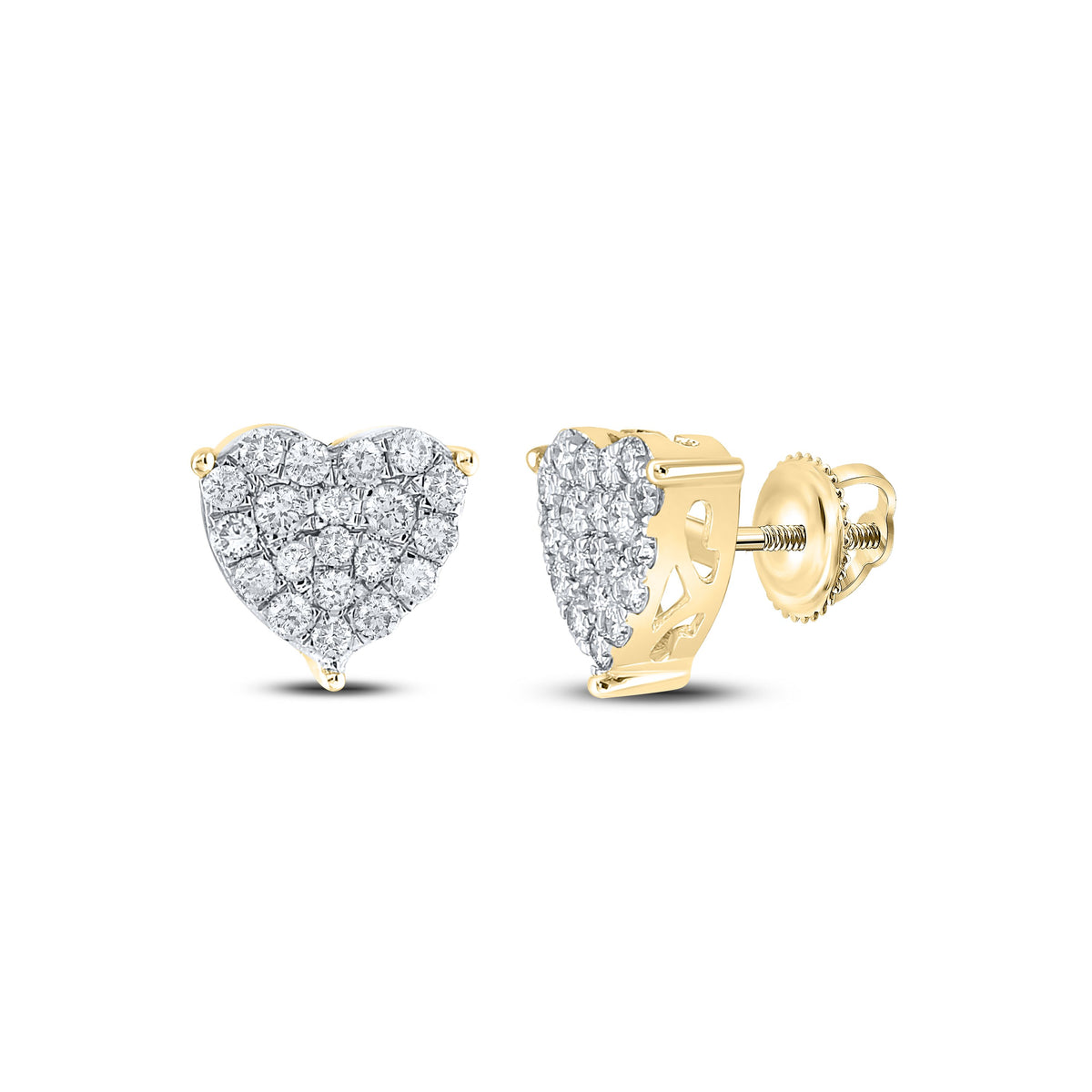 10kt Yellow Gold Womens Round Diamond Heart Earrings 1 Cttw