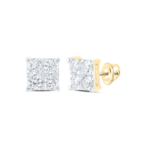 10kt Yellow Gold Womens Round Diamond Square Earrings 1/2 Cttw