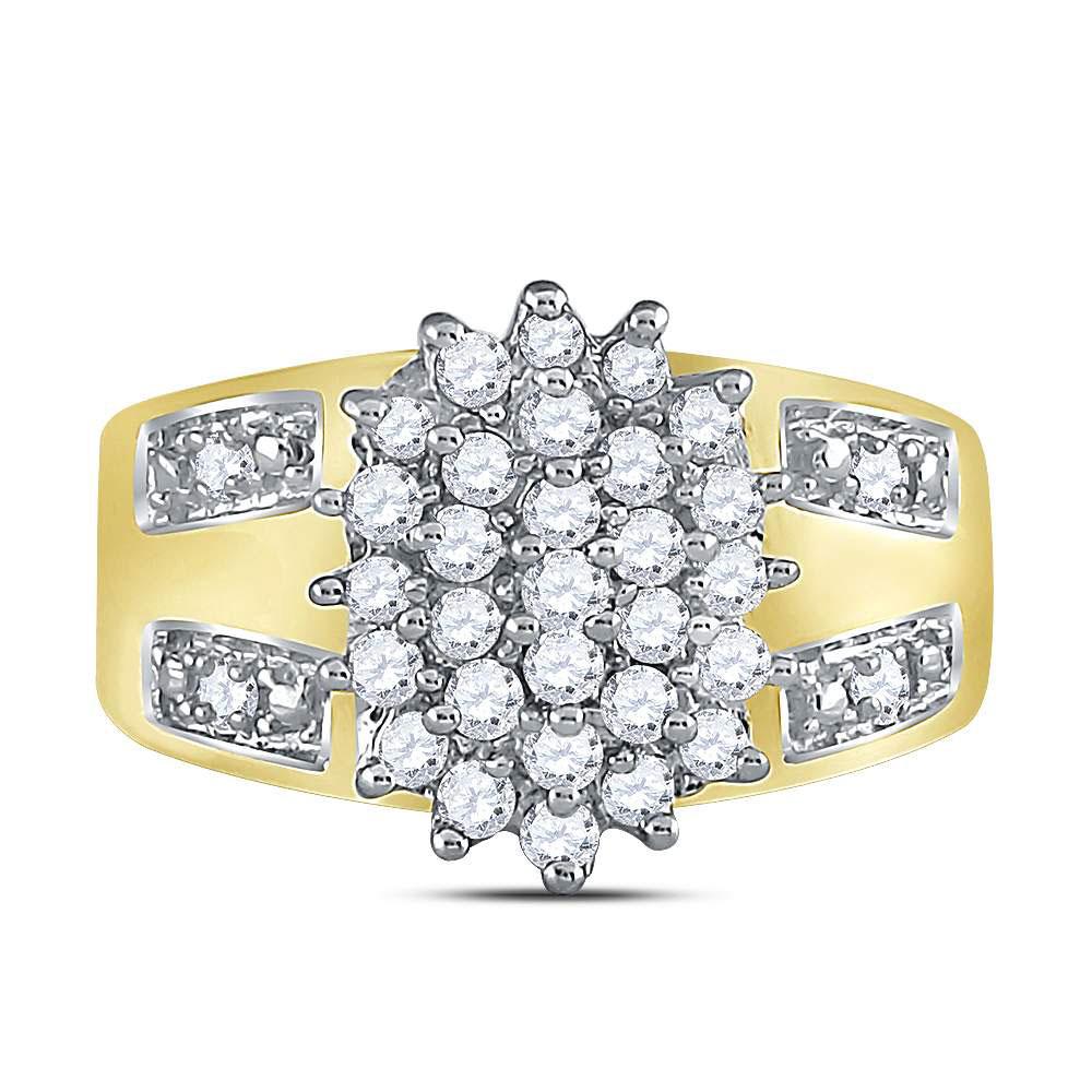 10kt Yellow Gold Womens Round Prong-set Diamond Oval Cluster Ring 1/2 Cttw