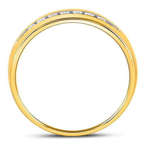 14kt Yellow Gold Mens Machine Set Round Diamond Wedding Channel Band Ring 1/4 Cttw