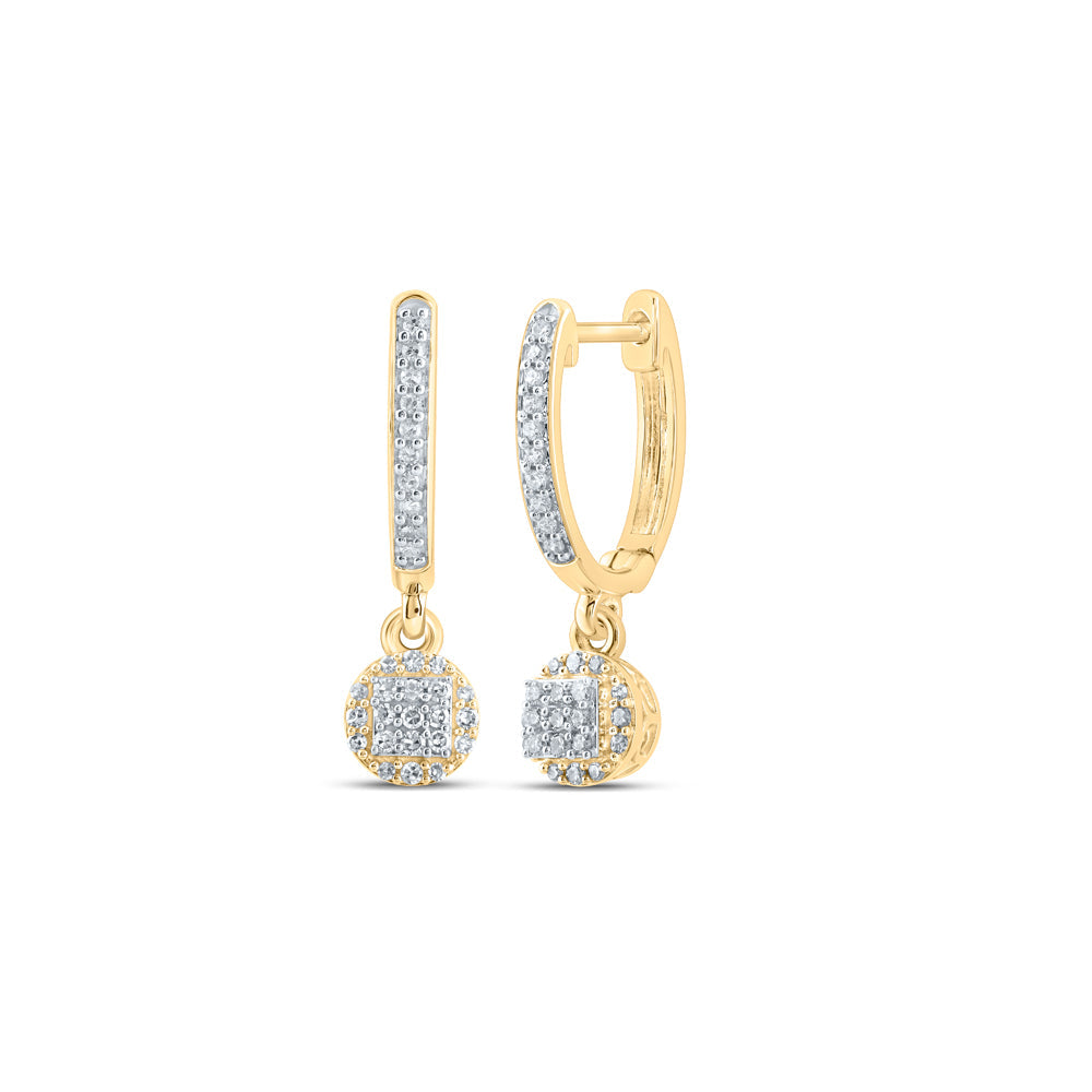 10kt Yellow Gold Womens Round Diamond Hoop Dangle Earrings 1/4 Cttw