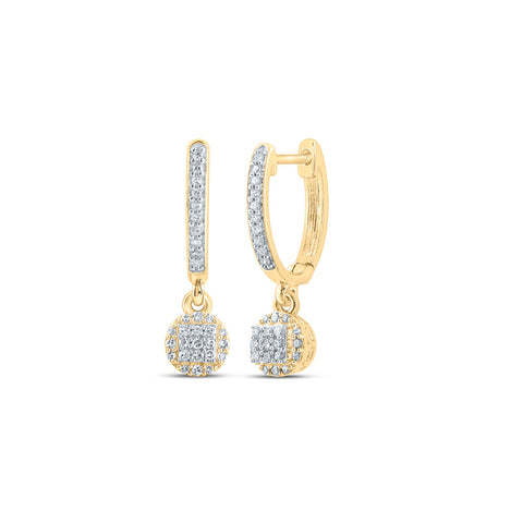 10kt Yellow Gold Womens Round Diamond Hoop Dangle Earrings 1/4 Cttw