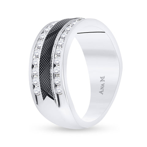 14kt White Gold Mens Round Diamond Double Row Wedding Band 1 Cttw