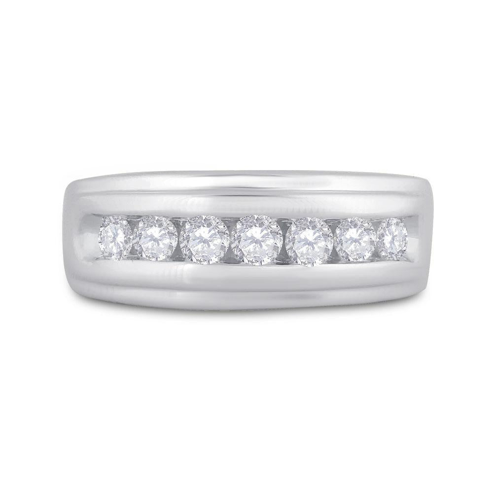 10kt White Gold Mens Round Diamond Wedding Channel-Set Band Ring 7/8 Cttw