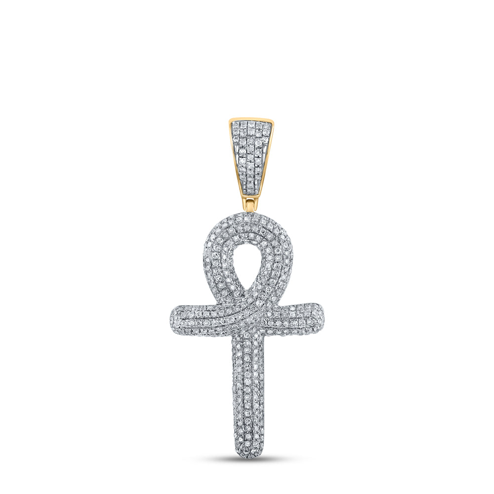 10kt Yellow Gold Mens Round Diamond Ankh Cross Charm Pendant 3/4 Cttw