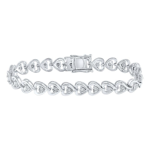 Sterling Silver Womens Round Diamond Heart Tennis Bracelet 1/2 Cttw