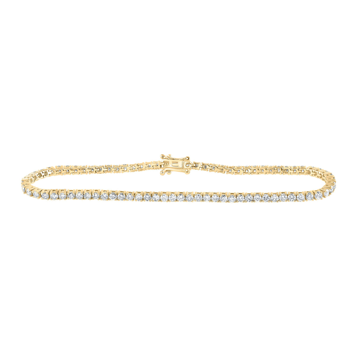 14kt Yellow Gold Womens Round Diamond Single Row Tennis Bracelet 3-3/8 Cttw