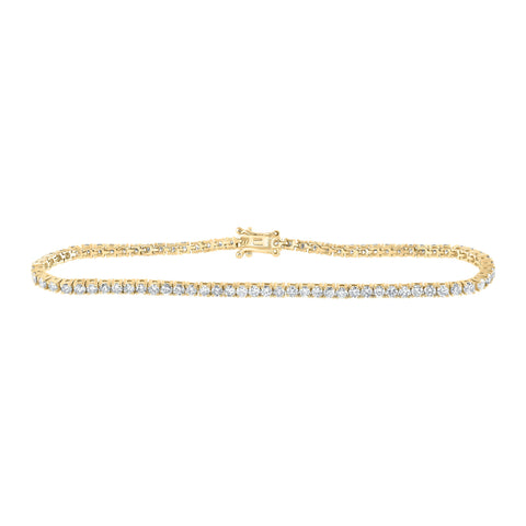 14kt Yellow Gold Womens Round Diamond Single Row Tennis Bracelet 3-3/8 Cttw