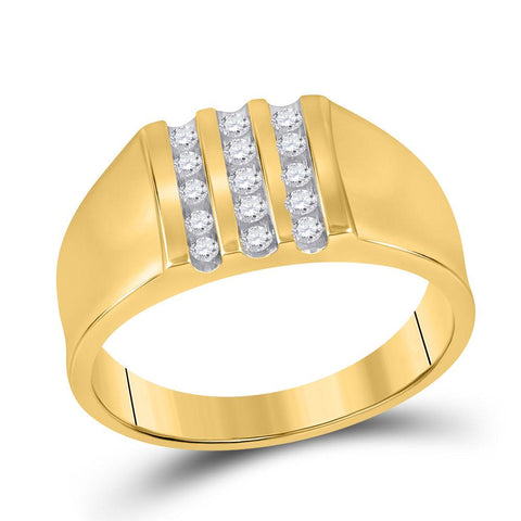 10kt Yellow Gold Mens Round Channel-set Diamond Triple Row Wedding Band Ring 1/4 Cttw