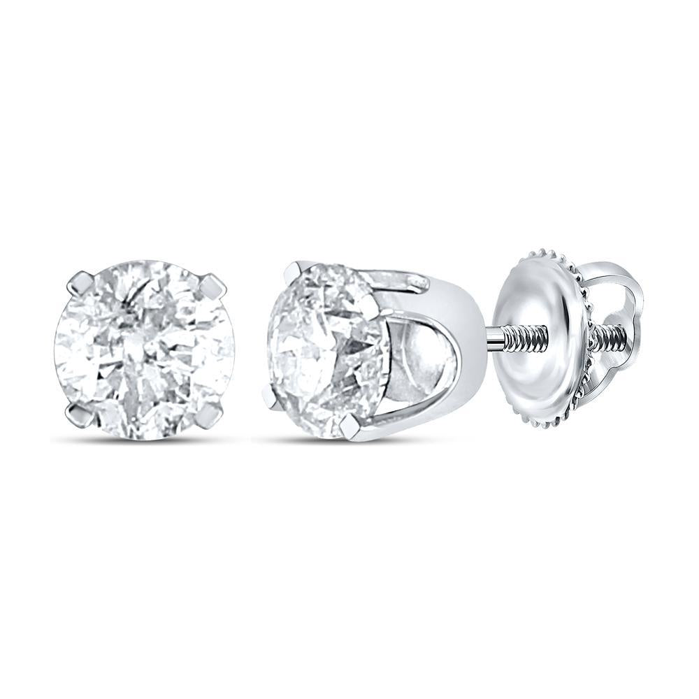 14kt White Gold Unisex Round Diamond Solitaire Stud Earrings 1/2 Cttw