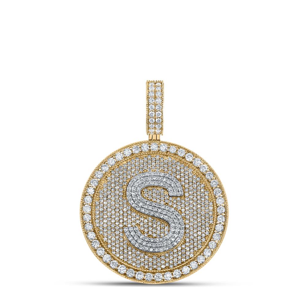 10kt Two-tone Gold Mens Round Diamond Letter S Circle Charm Pendant 3-3/4 Cttw