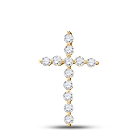 14kt Yellow Gold Womens Round Diamond Cross Pendant 1/2 Cttw