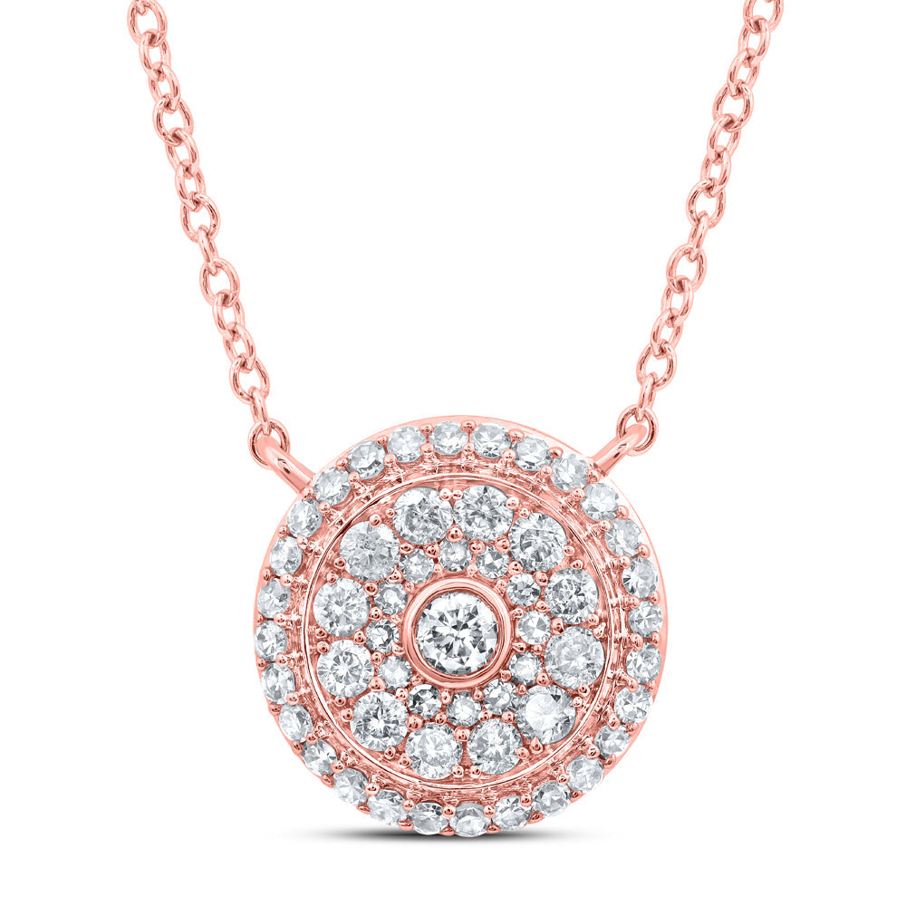 14kt Rose Gold Womens Round Diamond 18-inch Cluster Circle Necklace 1/2 Cttw