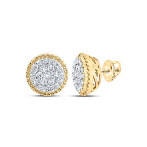 10kt Yellow Gold Womens Round Diamond Cluster Earrings 1 Cttw