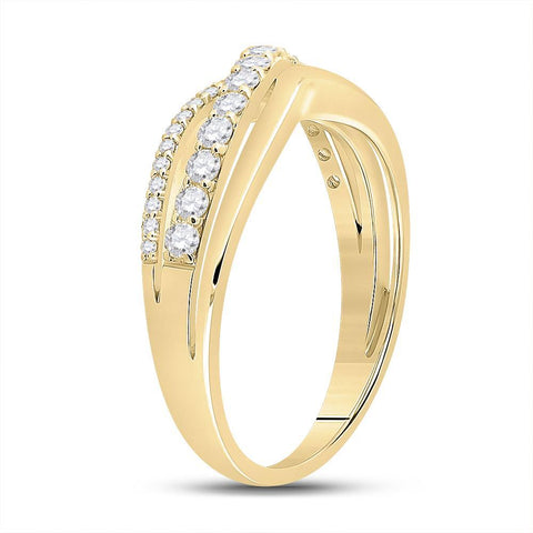 10kt Yellow Gold Womens Round Diamond Crossover Band Ring 1/2 Cttw