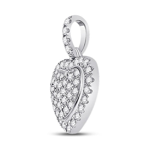 14kt White Gold Womens Round Diamond Heart Pendant 1/4 Cttw