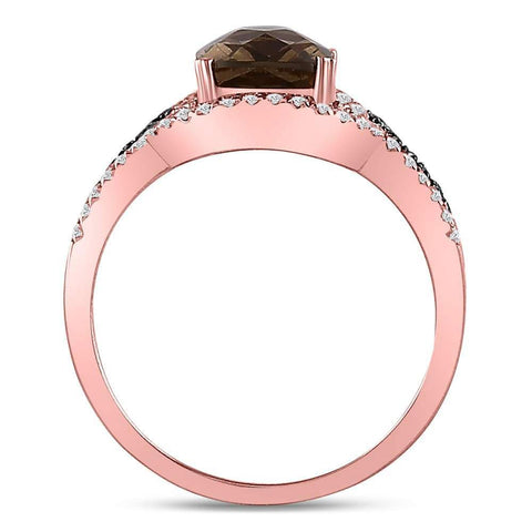 10kt Rose Gold Womens Cushion Smoky Quartz Brown Diamond Solitaire Ring 2-1/3 Cttw