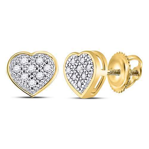 10kt Yellow Gold Womens Round Diamond Heart Cluster Earrings 1/20 Cttw