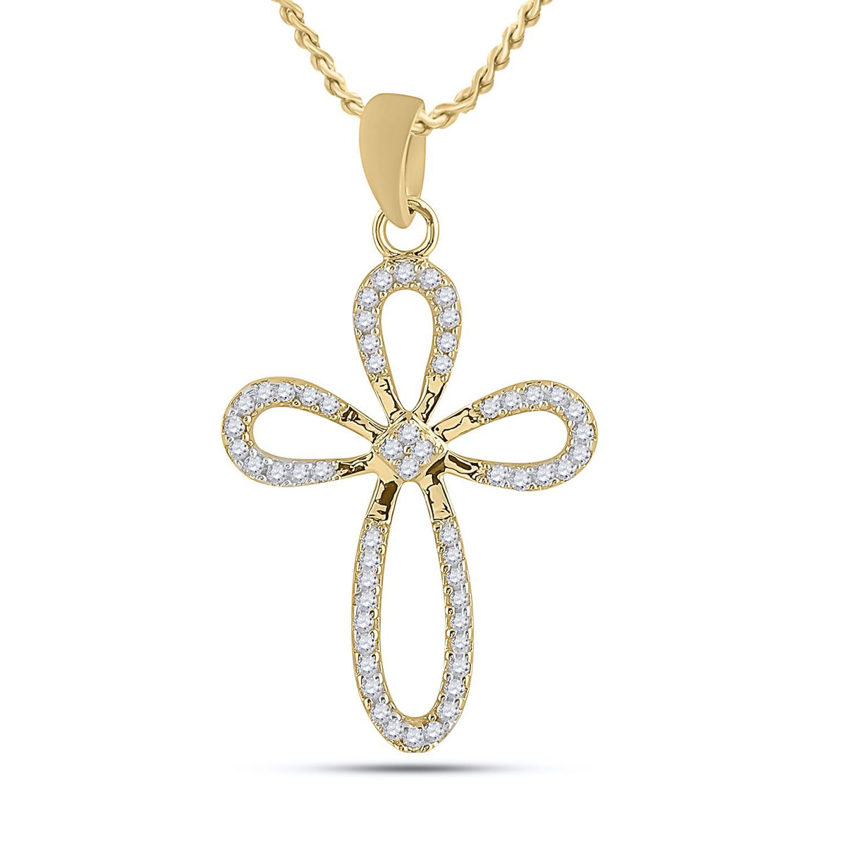 10kt Yellow Gold Womens Round Diamond Oblong Cross Outline Pendant 1/5 Cttw