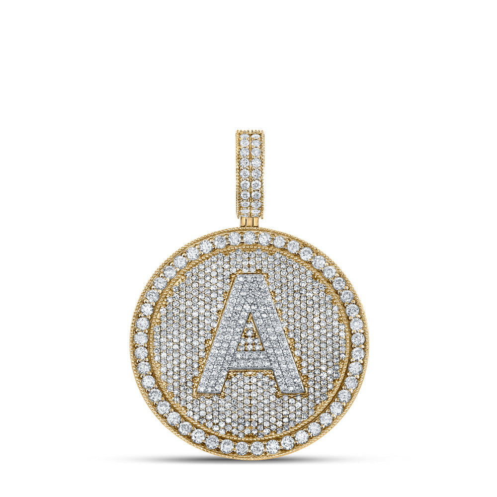 10kt Two-tone Gold Mens Round Diamond A Circle Letter Charm Pendant 3-3/4 Cttw