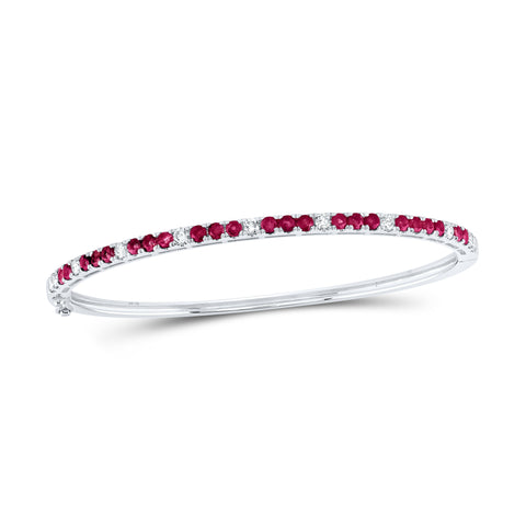 14kt White Gold Womens Round Ruby Diamond Bangle Bracelet 2-1/4 Cttw