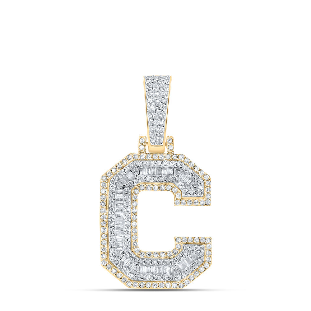 10kt Yellow Gold Mens Baguette Diamond C Initial Letter Charm Pendant 1/2 Cttw