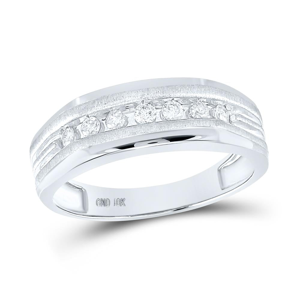 10kt White Gold Mens Round Diamond Wedding Single Row Band Ring 1/4 Cttw