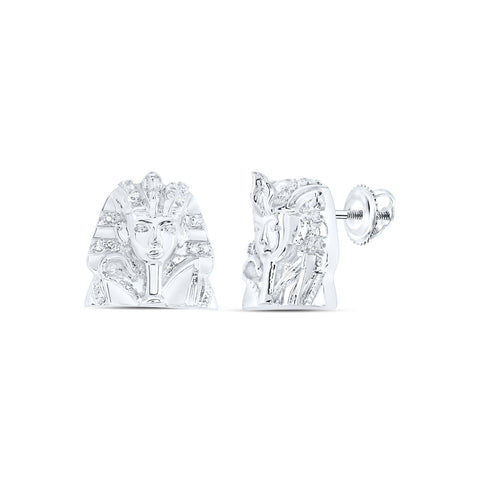 10kt White Gold Round Diamond Pharaoh Stud Earrings 1/12 Cttw