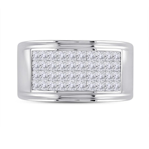 14kt White Gold Mens Princess Diamond Band Ring 3 Cttw