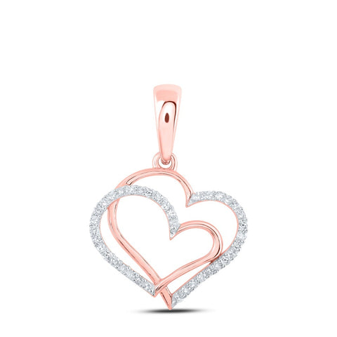 10kt Rose Gold Womens Round Diamond Heart Pendant 1/8 Cttw