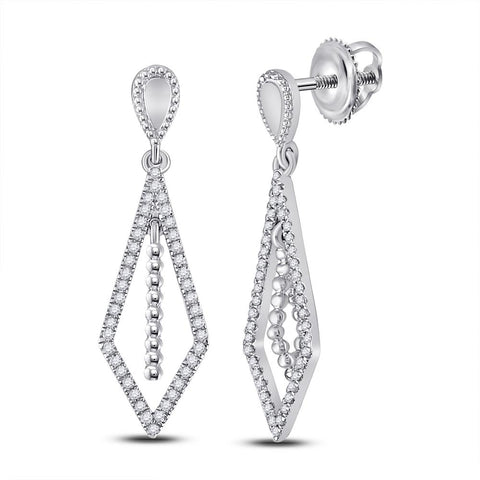 10kt White Gold Womens Round Diamond Geometric Dangle Earrings 1/5 Cttw