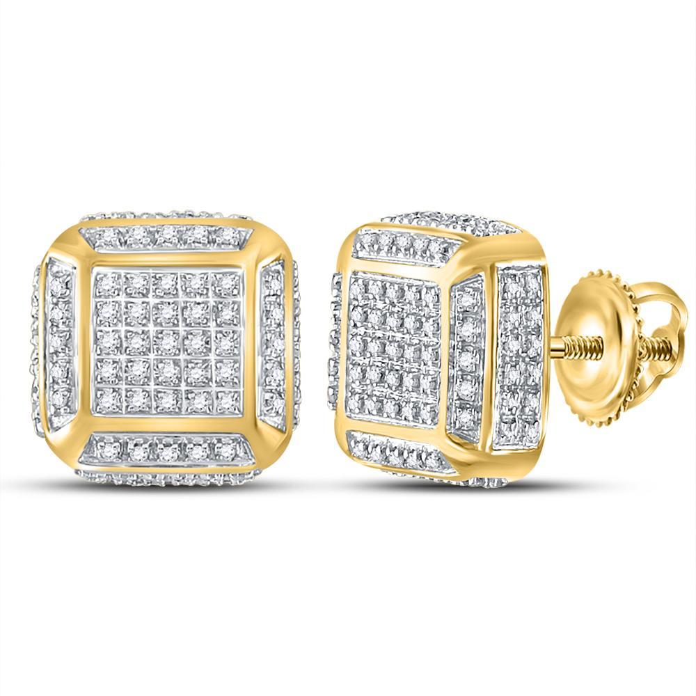 10kt Yellow Gold Mens Round Diamond Square Earrings 1/2 Cttw