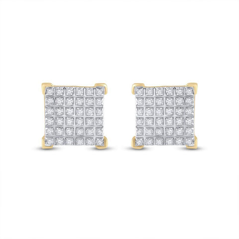 10kt Yellow Gold Mens Round Diamond Square Earrings 1/5 Cttw