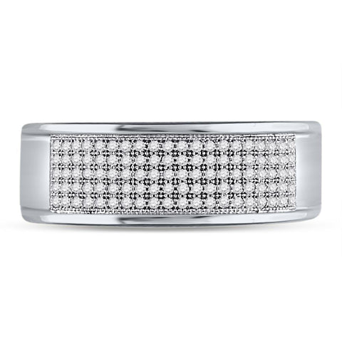 10k White Gold Mens Round Diamond Micropave Wedding Anniversary Band Ring 1/3 Cttw