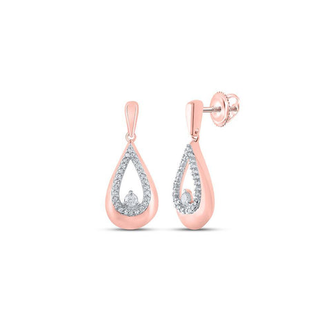 10kt Rose Gold Womens Round Diamond Tear Dangle Earrings 1/6 Cttw