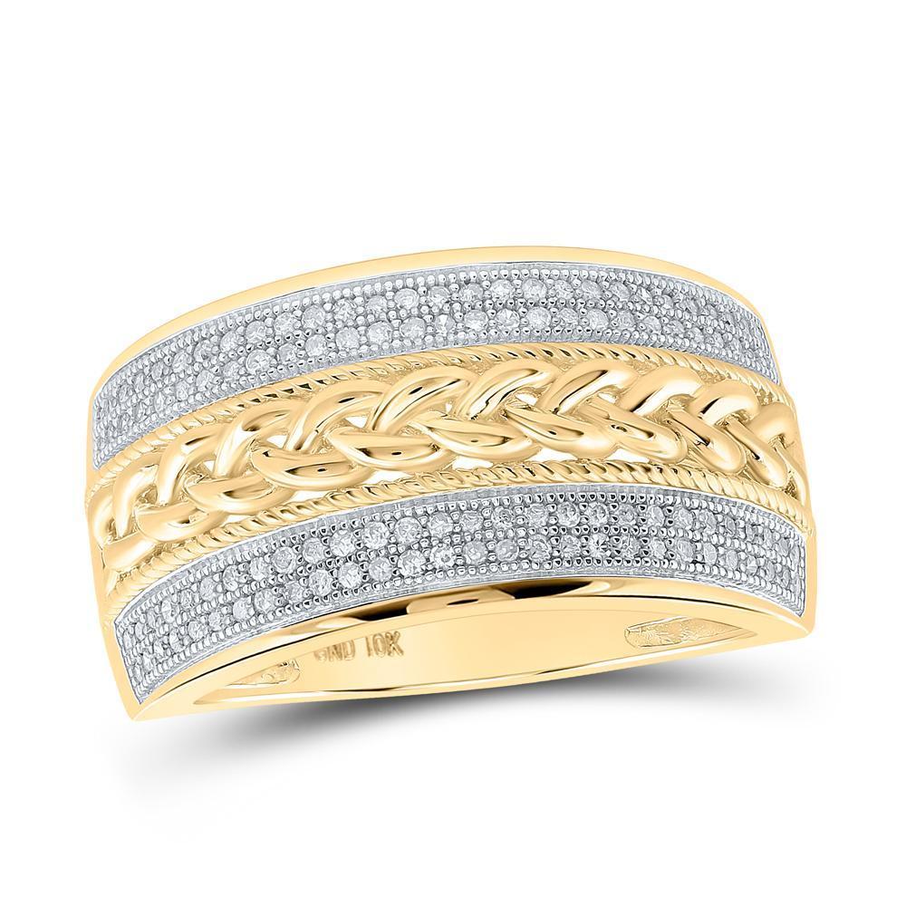 10kt Yellow Gold Mens Round Diamond Wedding Braid Inlay Band Ring 1/3 Cttw